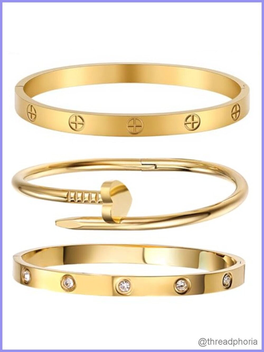 18k Gold Plated Stainless Steel Love Bangle Clover Bracelet Set Stackable